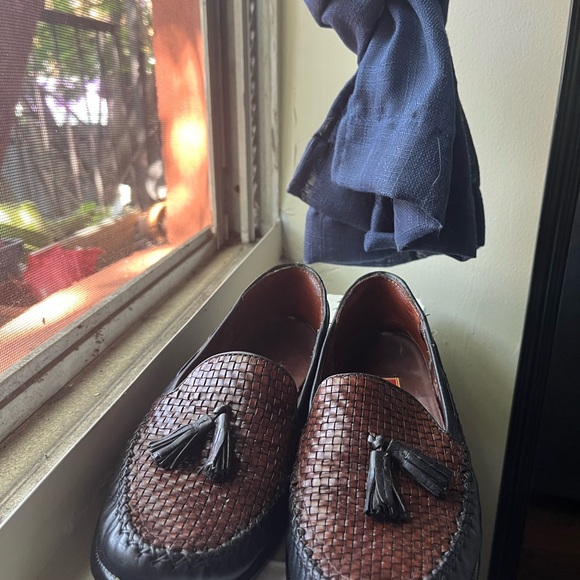 Cole Haan Brown and Black Woven Tassel Loafers - Picture 2 of 8